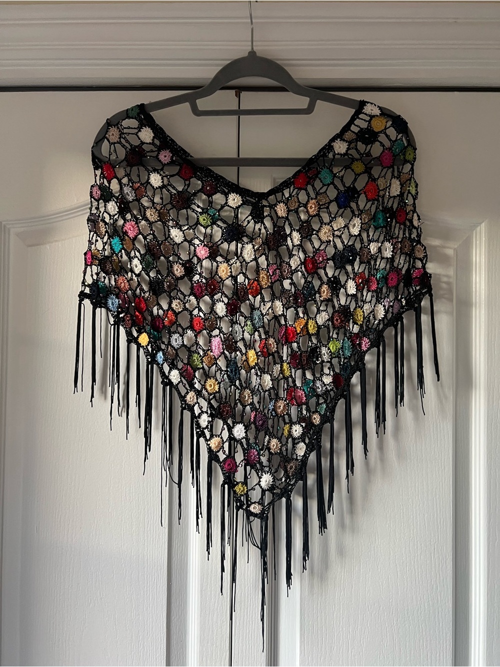 Handmade Crochet Boho Poncho Capelet w/ Fringe & Beading